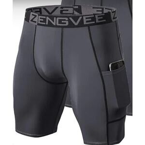 ZENGVEE Compression Shorts Men w/ Pocket Running Short Large